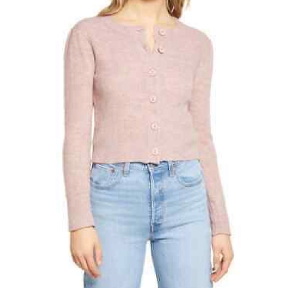 WAYF wool blend pointelle blush cardigan